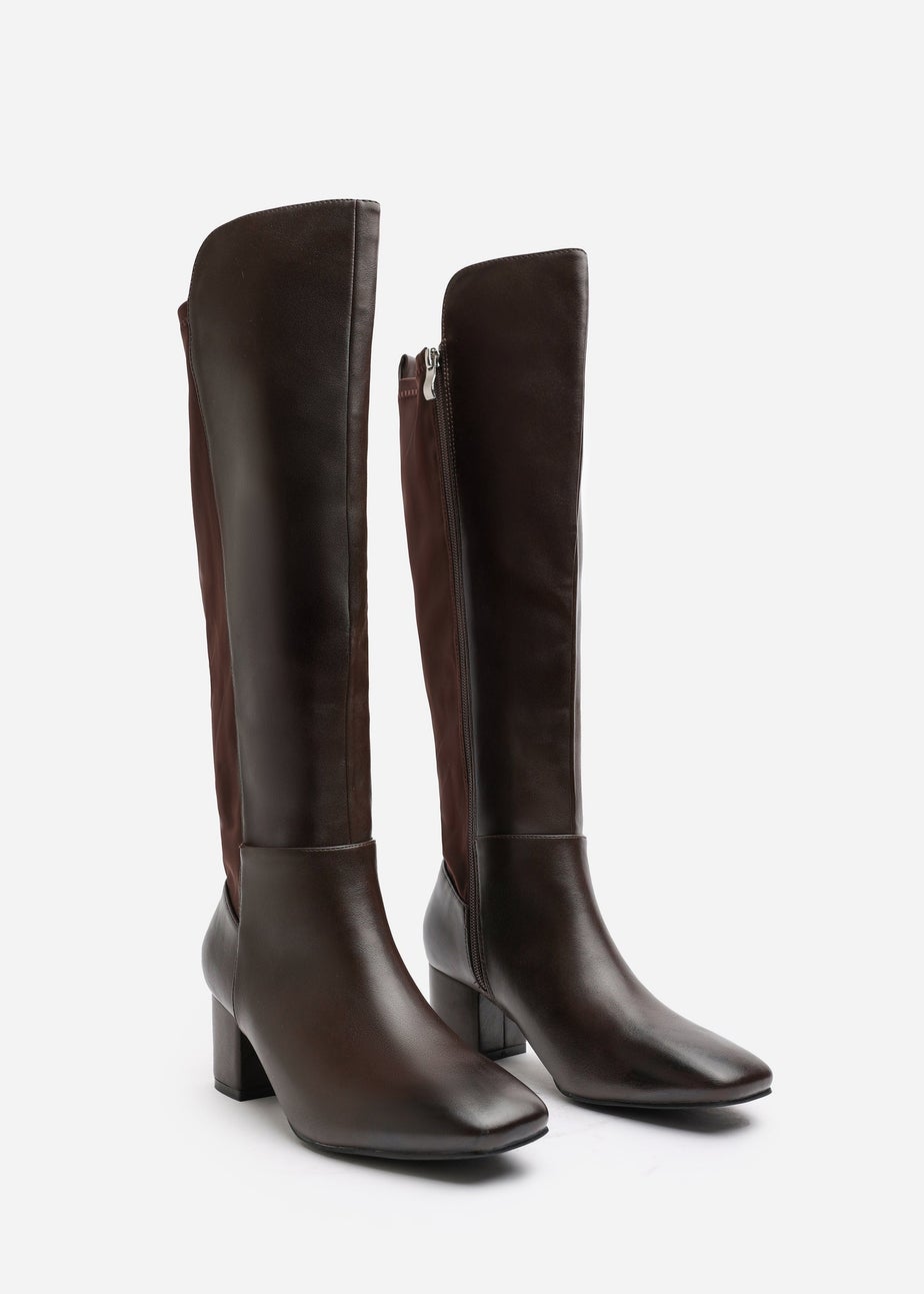 Where's That From Beau Wide-Fit Brown PU Knee High Boots