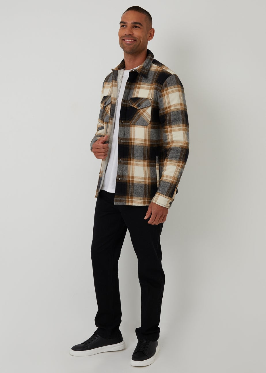 Threadbare Camel Check Brushed Borg Lined Shacket