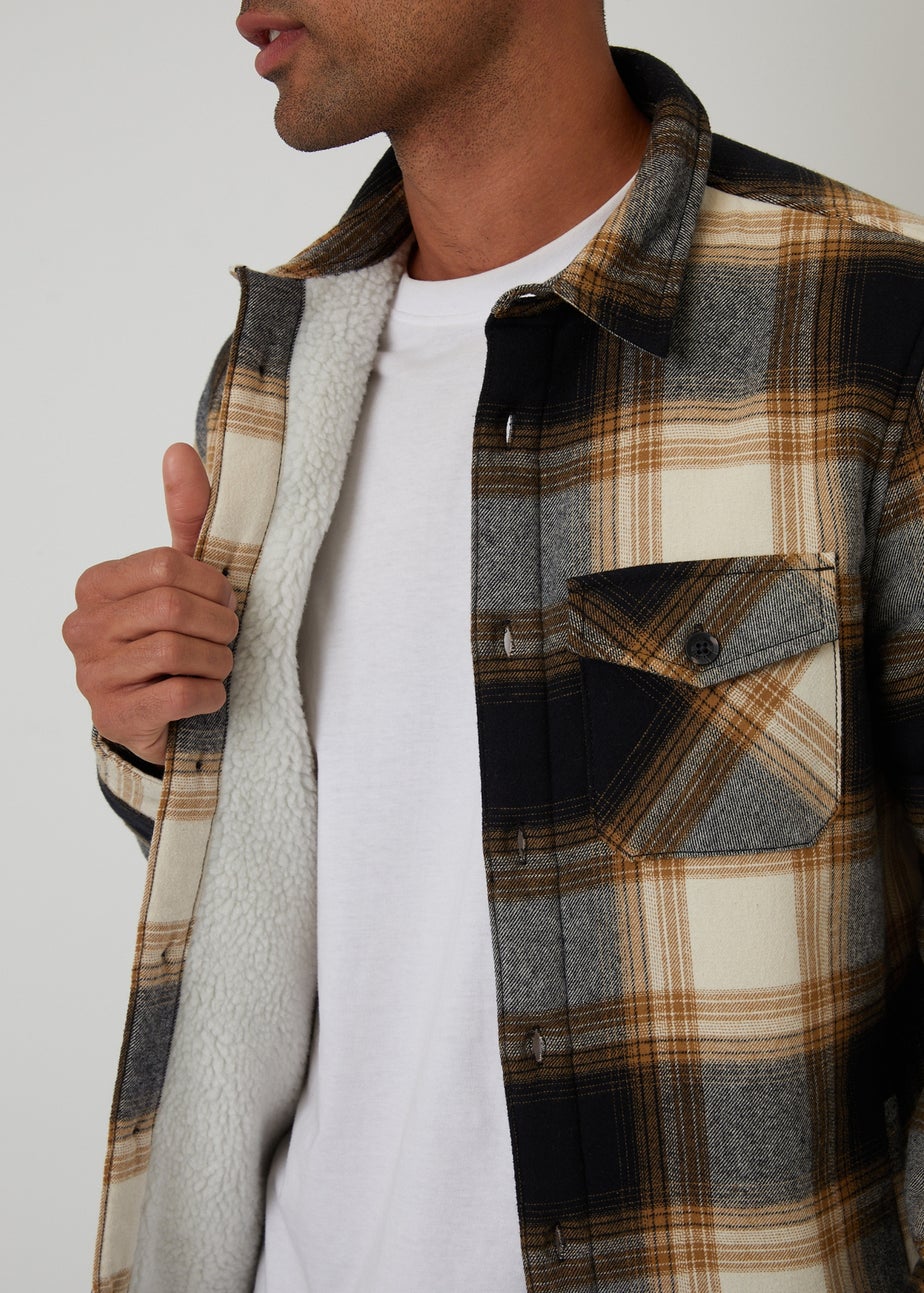 Threadbare Camel Check Brushed Borg Lined Shacket