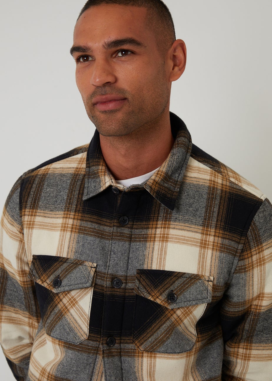 Threadbare Camel Check Brushed Borg Lined Shacket