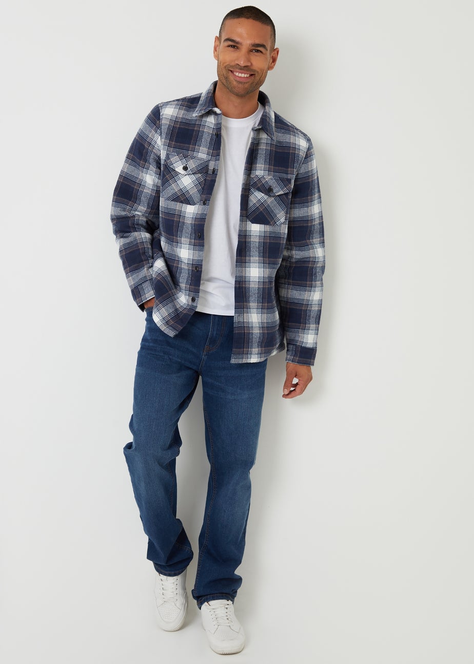 Threadbare Navy Check Brushed Borg Lined Shacket