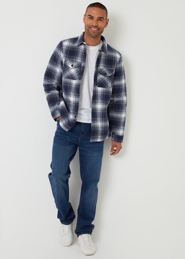 Threadbare Navy Check Brushed Borg Lined Shacket