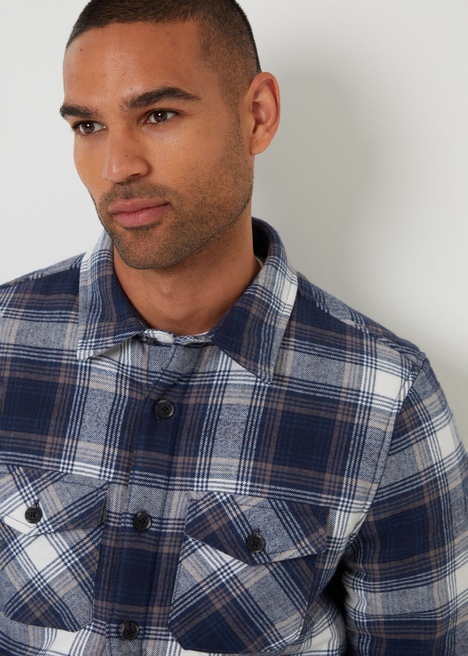 Threadbare Navy Check Brushed Borg Lined Shacket