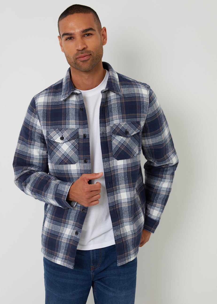 Threadbare Navy Check Brushed Borg Lined Shacket