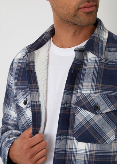 Threadbare Navy Check Brushed Borg Lined Shacket