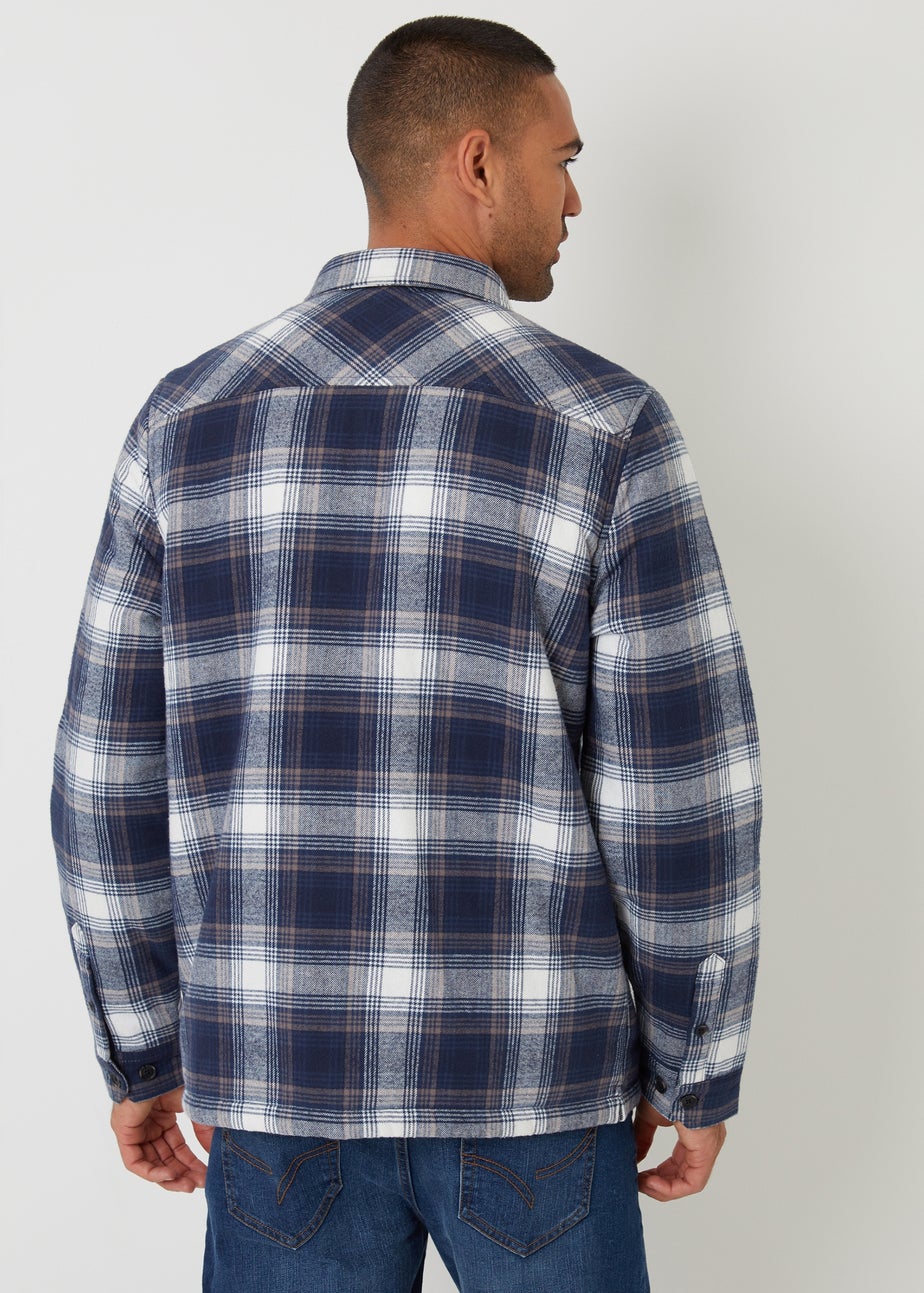 Threadbare Navy Check Brushed Borg Lined Shacket
