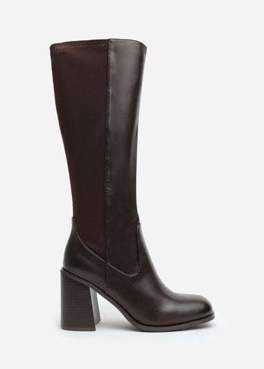 Where's That From Zhuri Brown Block Heel Knee High Boots