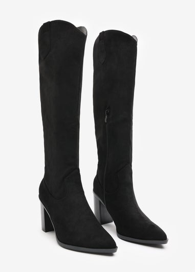 Where's That From Regina Black Suede Knee High Block Boots