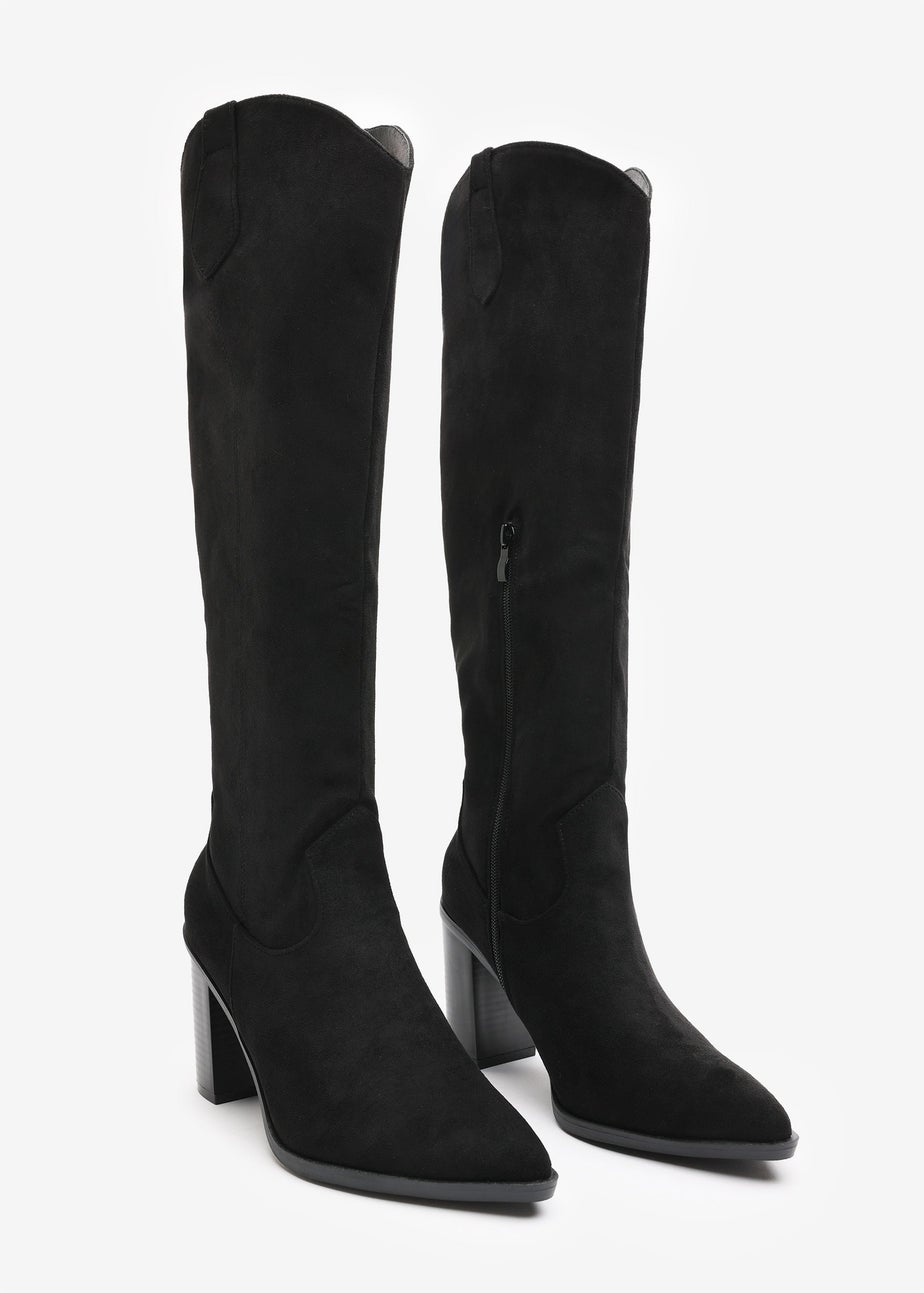 Where's That From Regina Black Suede Knee High Block Boots