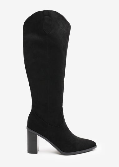 Where's That From Regina Black Suede Knee High Block Boots