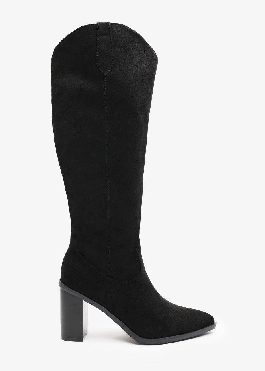 Where's That From Regina Black Suede Knee High Block Boots