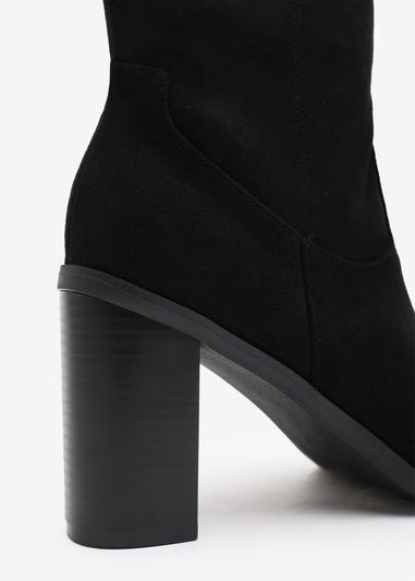 Where's That From Regina Black Suede Knee High Block Boots