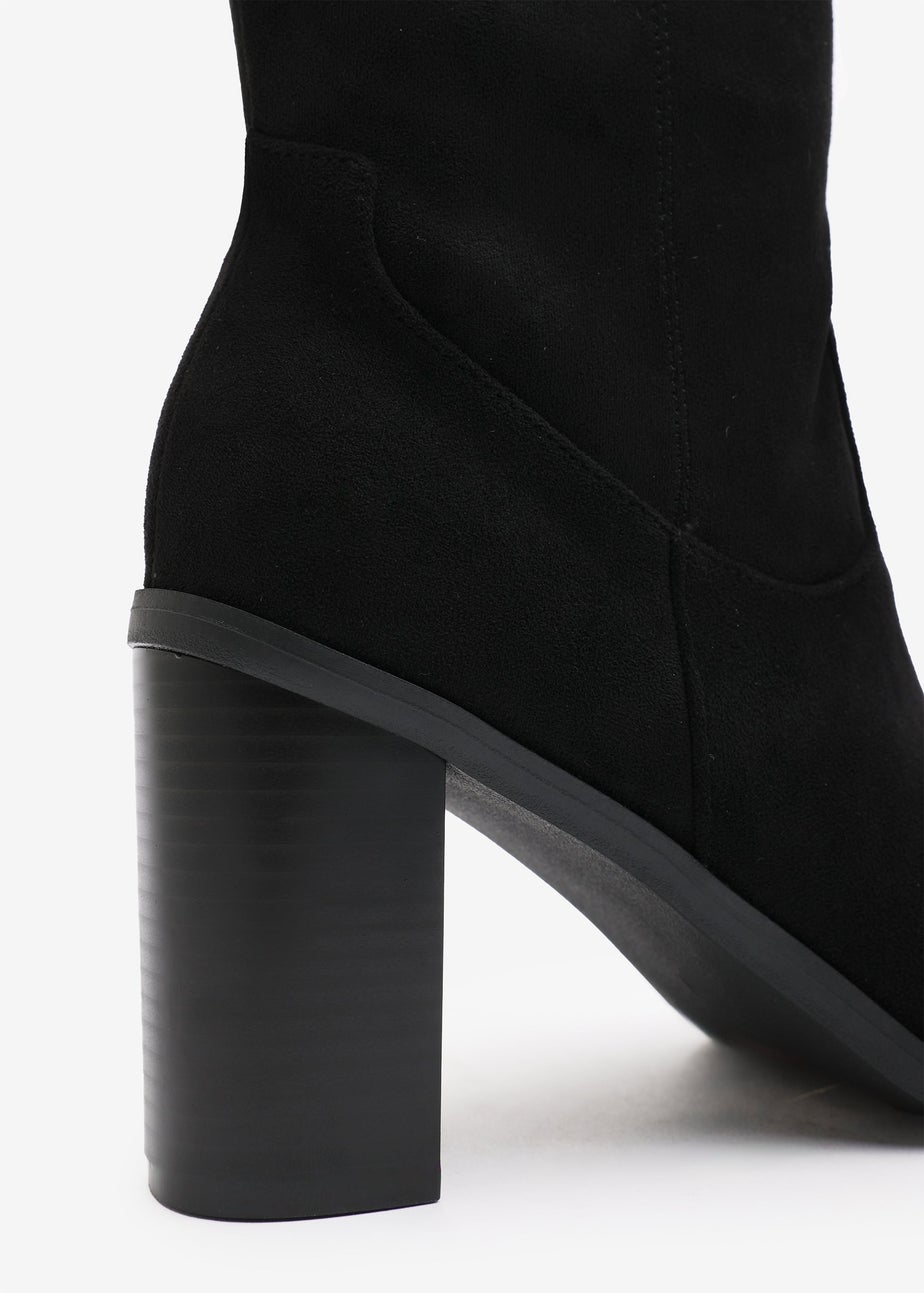 Where's That From Regina Black Suede Knee High Block Boots