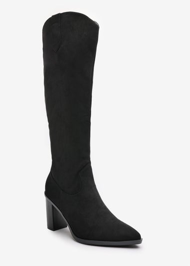 Where's That From Regina Black Suede Knee High Block Boots