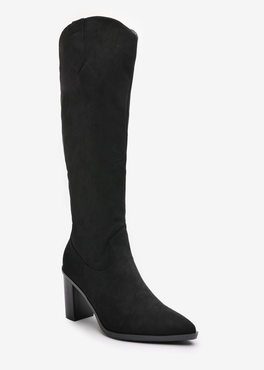 Where's That From Regina Black Suede Knee High Block Boots