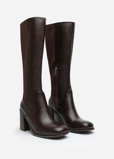 Where's That From Zhuri Wide-Fit Brown PU Knee High Boots