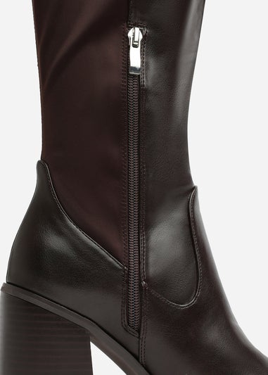 Where's That From Zhuri Wide-Fit Brown PU Knee High Boots