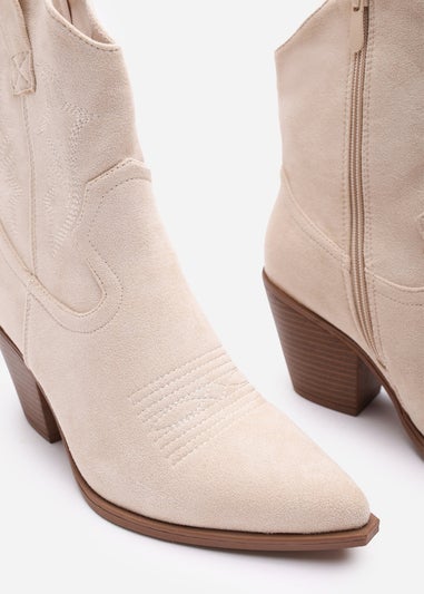 Where's That From Seraphina Beige Suede Western Cowboy Ankle Boots