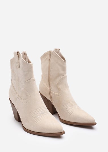 Where's That From Seraphina Beige Suede Western Cowboy Ankle Boots