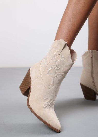 Where's That From Seraphina Beige Suede Western Cowboy Ankle Boots