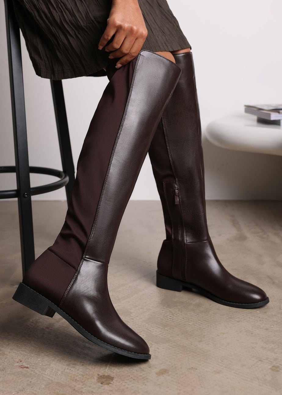Where's That From Diem Dark Brown PU Over Knee Boots