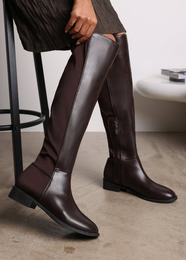 Where's That From Diem Dark Brown PU Over Knee Boots