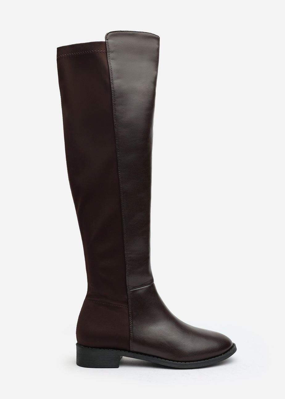 Where's That From Diem Dark Brown PU Over Knee Boots