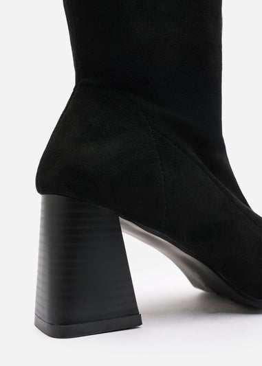 Where's That From Whitney Black Suede Stretch Calf Block Heel Boots