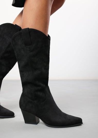 Where's That From Yasmine Black Suede Western Cowboy Calf Boots