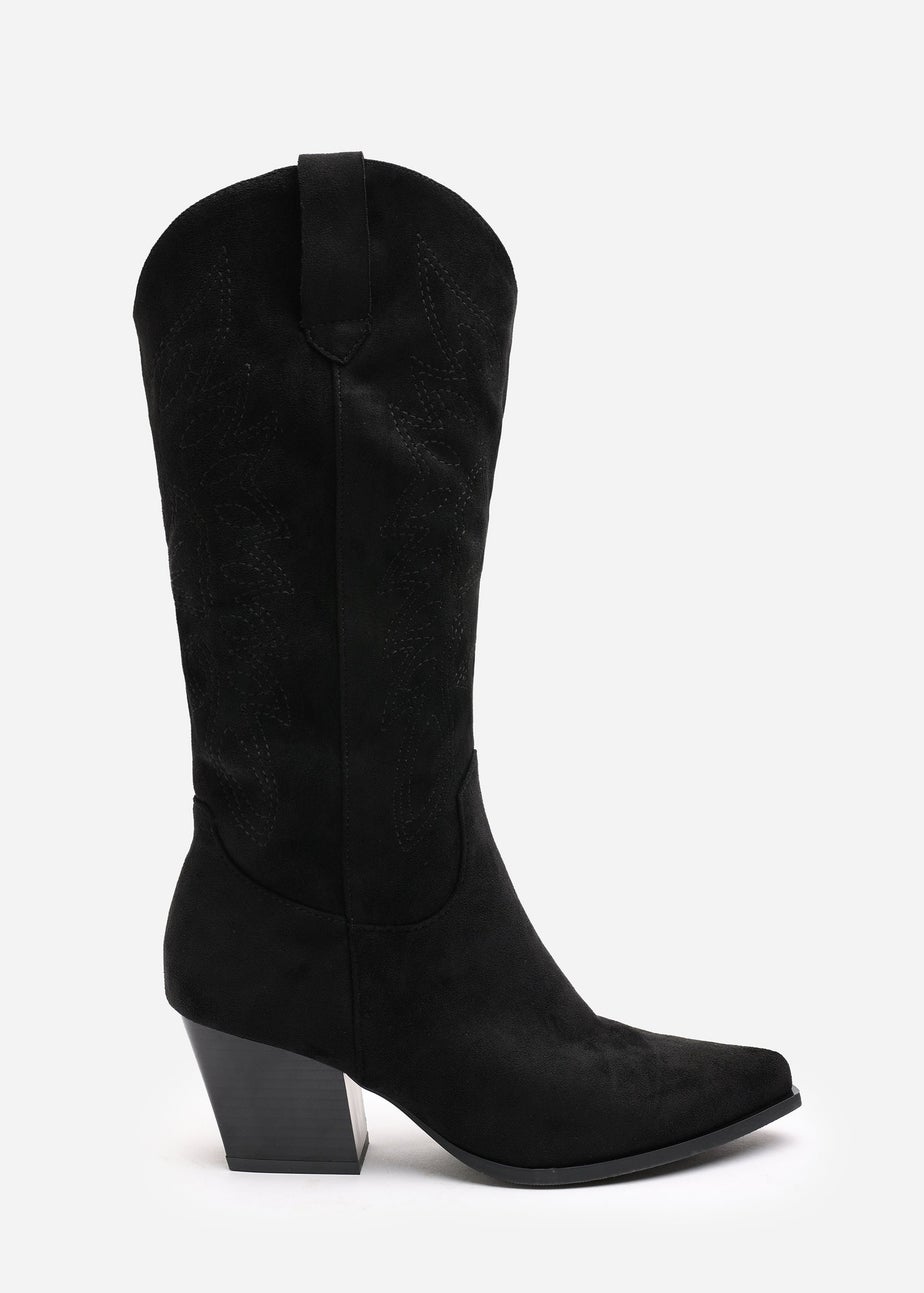 Where's That From Yasmine Black Suede Western Cowboy Calf Boots