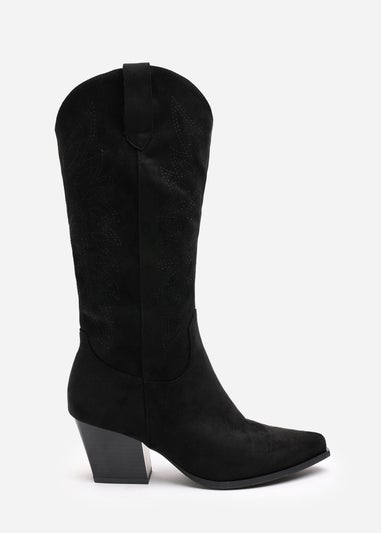 Where's That From Yasmine Black Suede Western Cowboy Calf Boots