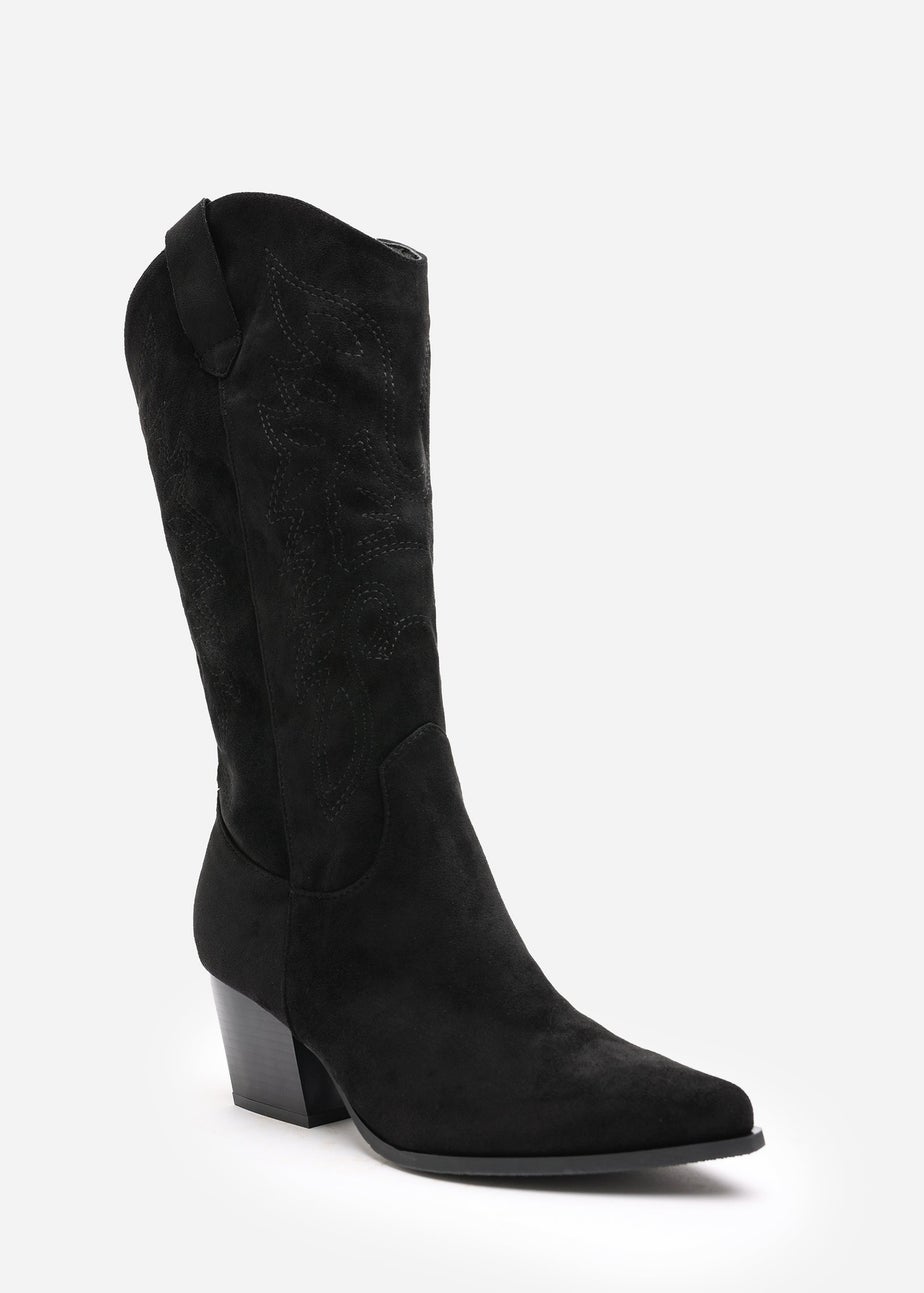 Where's That From Yasmine Black Suede Western Cowboy Calf Boots
