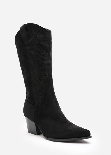 Where's That From Yasmine Black Suede Western Cowboy Calf Boots