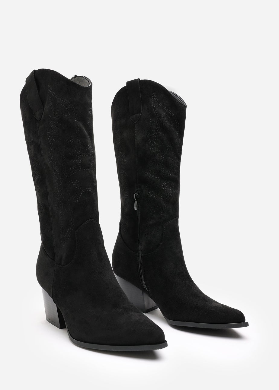 Where's That From Yasmine Black Suede Western Cowboy Calf Boots