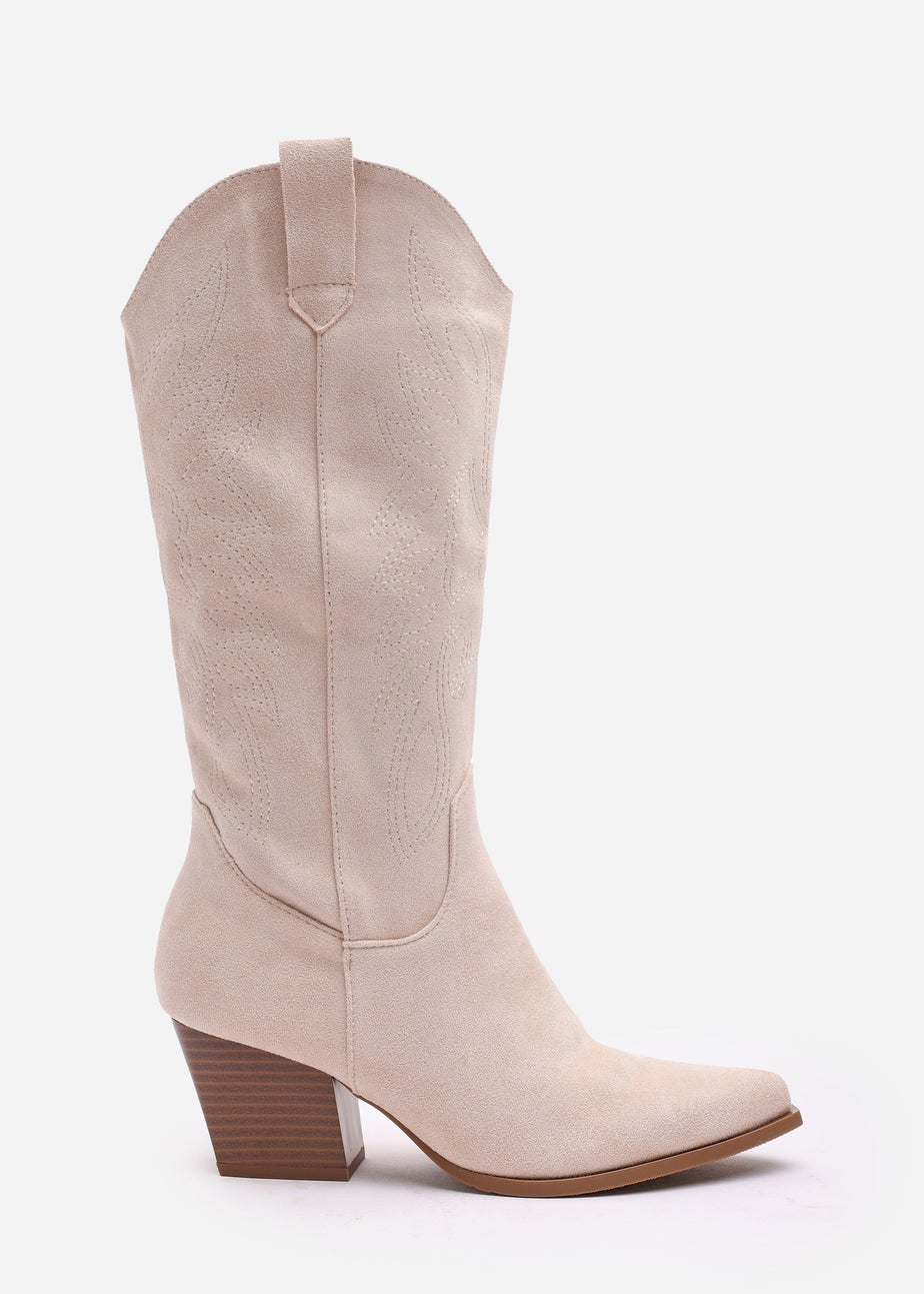 Where's That From Yasmine Beige Suede Western Cowboy Calf Boots
