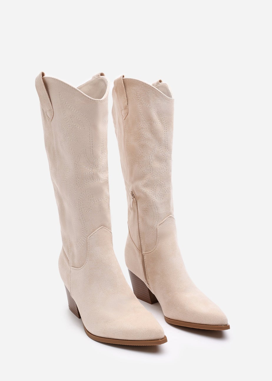Where's That From Yasmine Beige Suede Western Cowboy Calf Boots