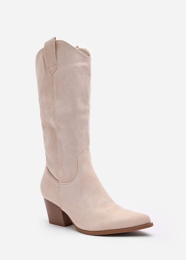 Where's That From Yasmine Beige Suede Western Cowboy Calf Boots
