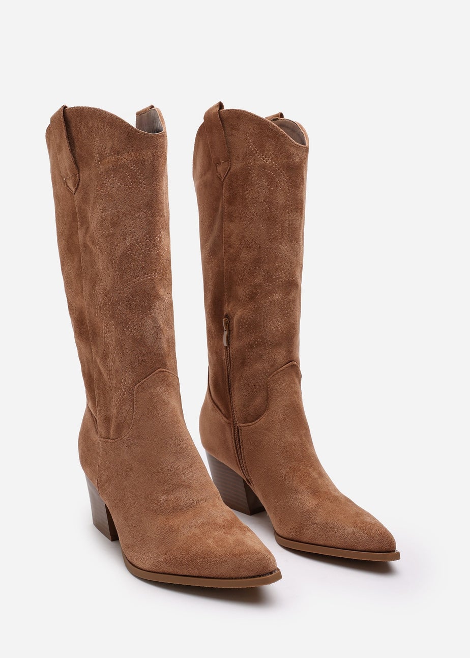 Where's That From Yasmine Camel Suede Western Cowboy Calf Boots