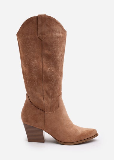 Where's That From Yasmine Camel Suede Western Cowboy Calf Boots