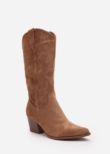 Where's That From Yasmine Camel Suede Western Cowboy Calf Boots