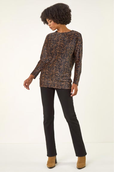 Roman Tan Animal Print Bubble Hem Top