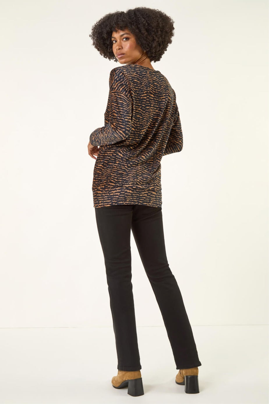 Roman Tan Animal Print Bubble Hem Top