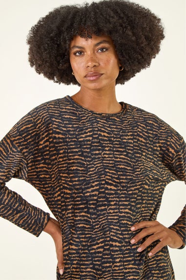 Roman Tan Animal Print Bubble Hem Top