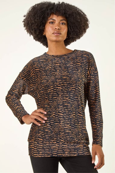 Roman Tan Animal Print Bubble Hem Top
