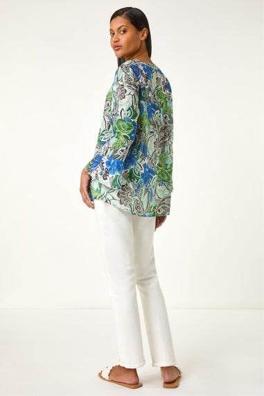 Roman Blue Paisley V-Neck Blouse