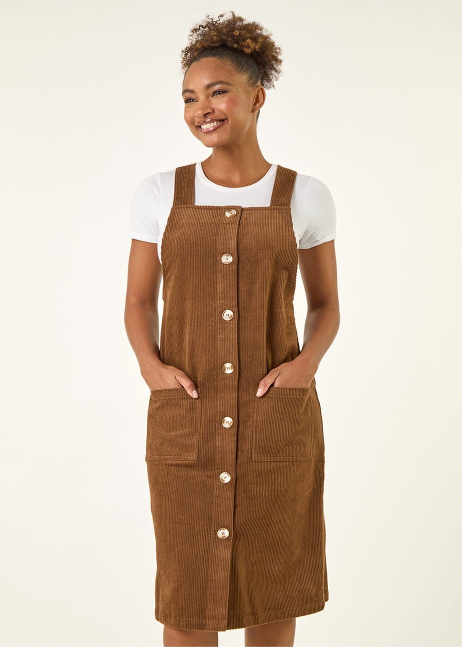 Roman Chocolate Corduroy Pinafore Midi Dress
