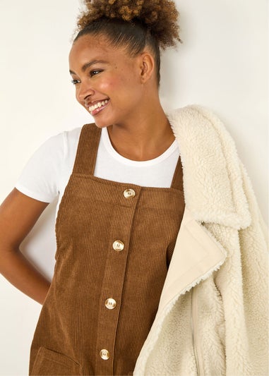 Roman Chocolate Corduroy Pinafore Midi Dress