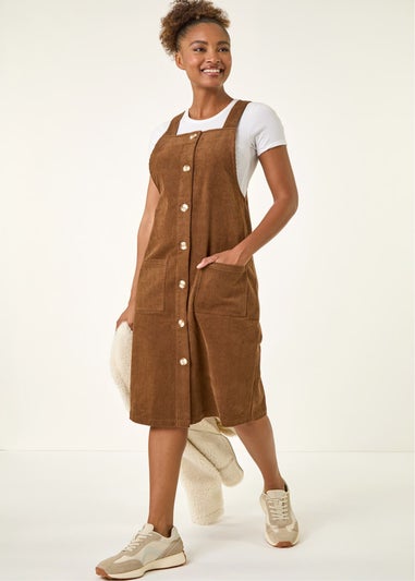 Roman Chocolate Corduroy Pinafore Midi Dress