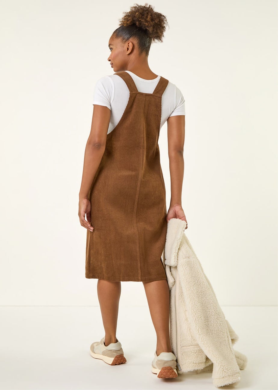 Roman Chocolate Corduroy Pinafore Midi Dress