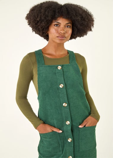 Roman Green Corduroy Pinafore Midi Dress